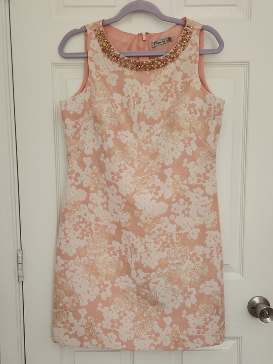 Eliza J Dresses & Skirts - Cute Coquette Formal Eliza J Pink Rose Gold Floral Beaded-Neck Shift Dress